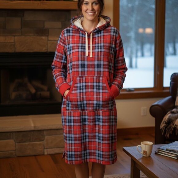 Lands' End Serious Sweats Plaid Hoodie Robe Sweatshirt XL/18 - Picture 1 of 9